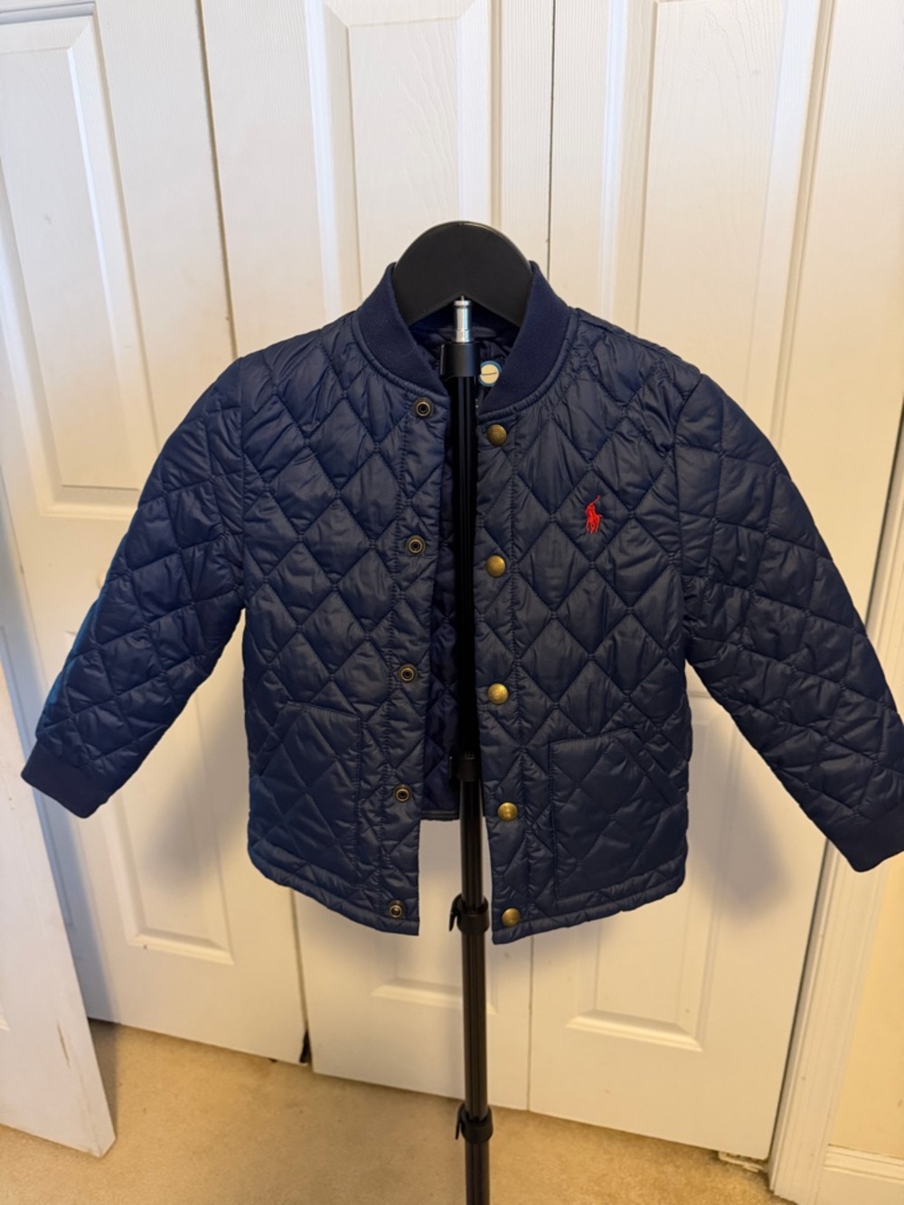 Ralph Lauren Navy Quilted Puffer Jacket with Red Pony Embroidery